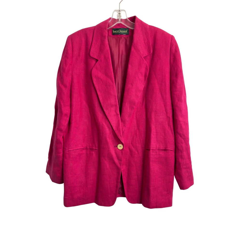 Harve Benard Vintage Hot Pink Linen Blazer Single Button Jacket Fuchsia size 14